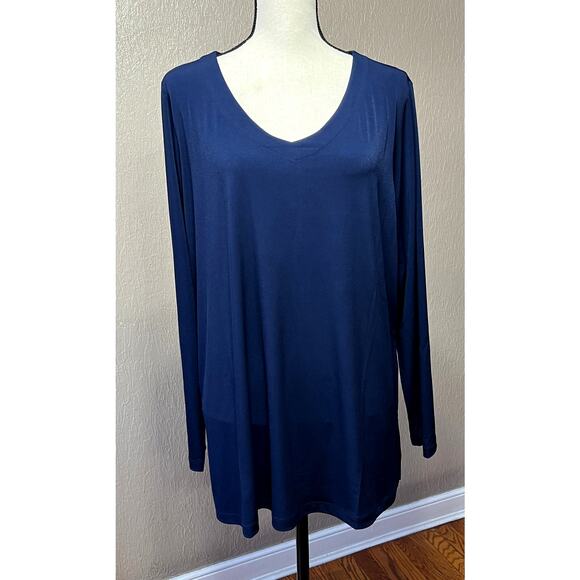 Susan Graver Women's Liquid Knit Flowy Top Tunic Blue V Neck Long Sleeves  XL - Picture 1 of 11